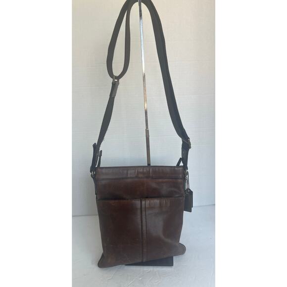 Coach Brown Distressed Leather Crossbody Messenger Bag Purse - Picture 1 of 13
